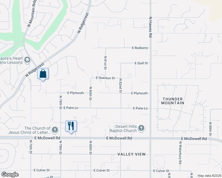 map of restaurants, bars, coffee shops, grocery stores, and more near 8116 East Plymouth in Mesa
