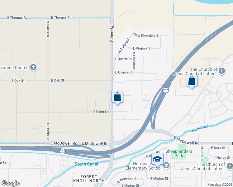 map of restaurants, bars, coffee shops, grocery stores, and more near 3111 North Gilbert Road in Mesa