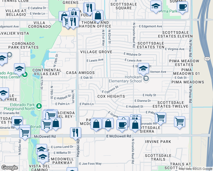 map of restaurants, bars, coffee shops, grocery stores, and more near 2230 North 82nd Street in Scottsdale
