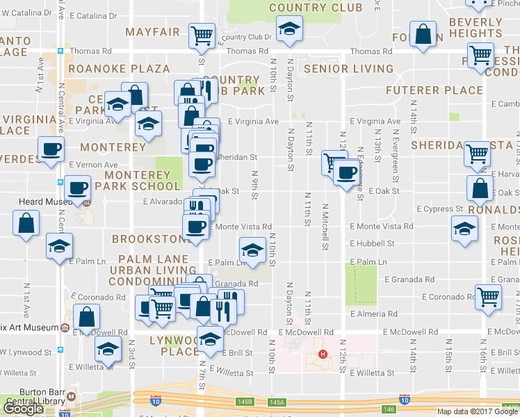map of restaurants, bars, coffee shops, grocery stores, and more near 2238 North 9th Street in Phoenix