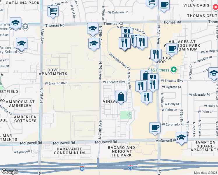 map of restaurants, bars, coffee shops, grocery stores, and more near in Phoenix