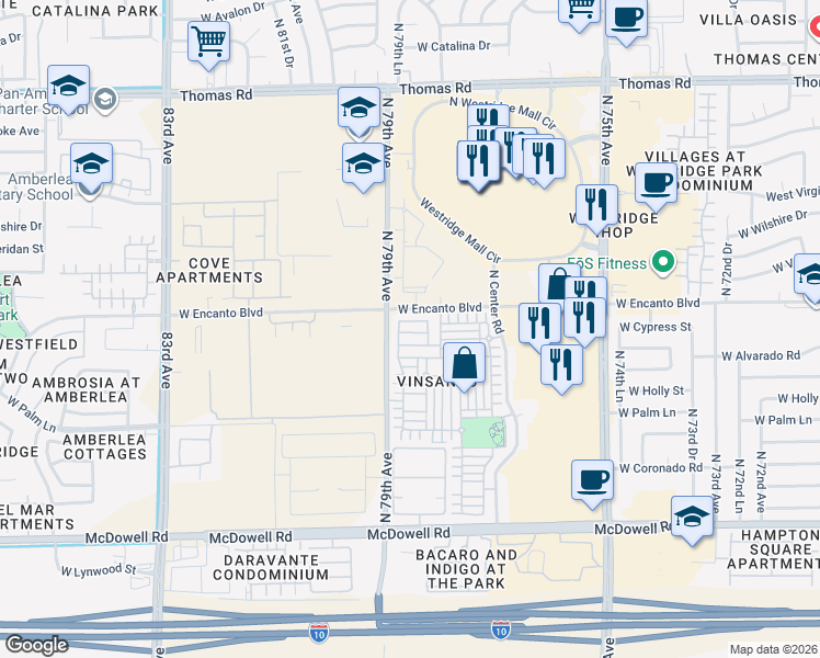 map of restaurants, bars, coffee shops, grocery stores, and more near in Phoenix