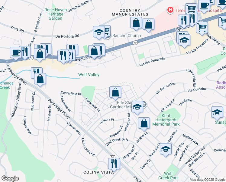 map of restaurants, bars, coffee shops, grocery stores, and more near 31216 Strawberry Tree Lane in Temecula