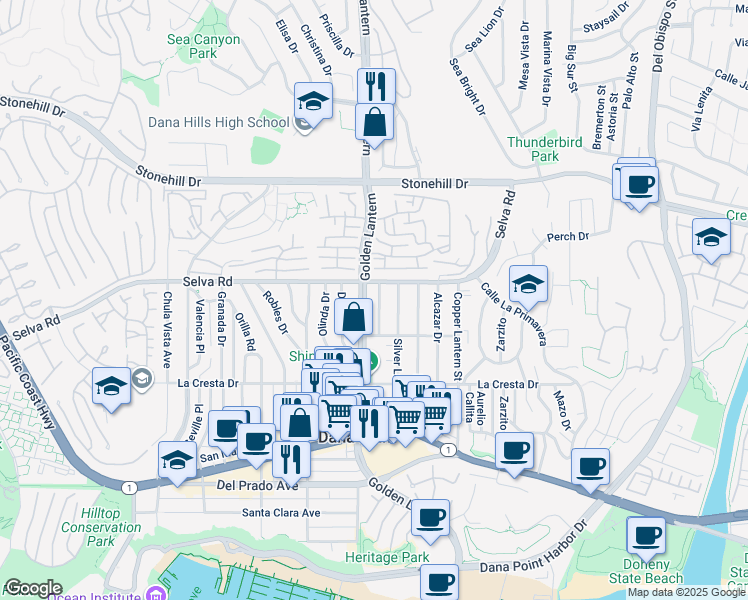 map of restaurants, bars, coffee shops, grocery stores, and more near in Dana Point