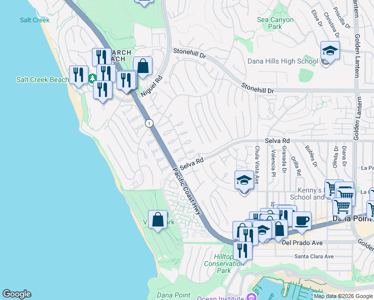 map of restaurants, bars, coffee shops, grocery stores, and more near 23902 Amundsen Bay in Dana Point