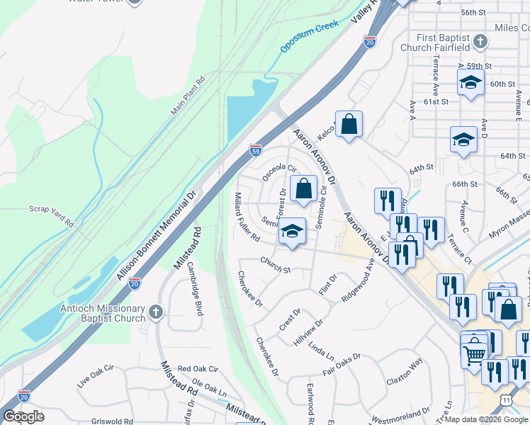 map of restaurants, bars, coffee shops, grocery stores, and more near 511 Osage Avenue in Fairfield