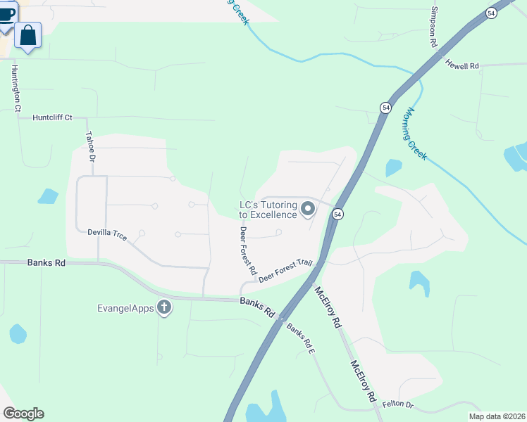 map of restaurants, bars, coffee shops, grocery stores, and more near 195 Deer Forest Road in Fayetteville