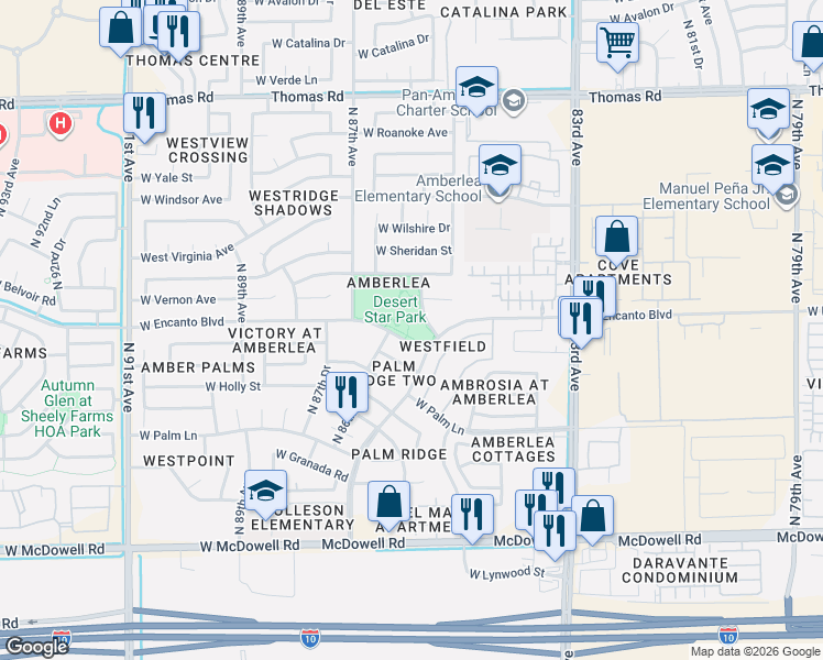 map of restaurants, bars, coffee shops, grocery stores, and more near 8550 West Encanto Boulevard in Phoenix