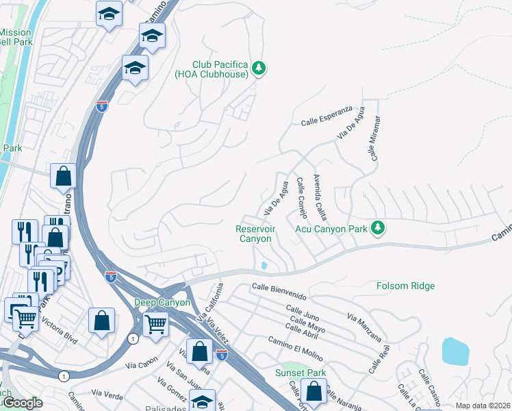 map of restaurants, bars, coffee shops, grocery stores, and more near 33801 Via Cascada in San Juan Capistrano