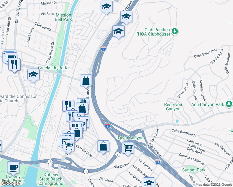 map of restaurants, bars, coffee shops, grocery stores, and more near 33901 Paseo Eternidad in San Juan Capistrano