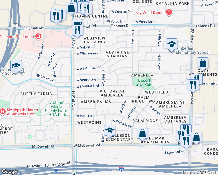 map of restaurants, bars, coffee shops, grocery stores, and more near 8814 West Encanto Boulevard in Phoenix