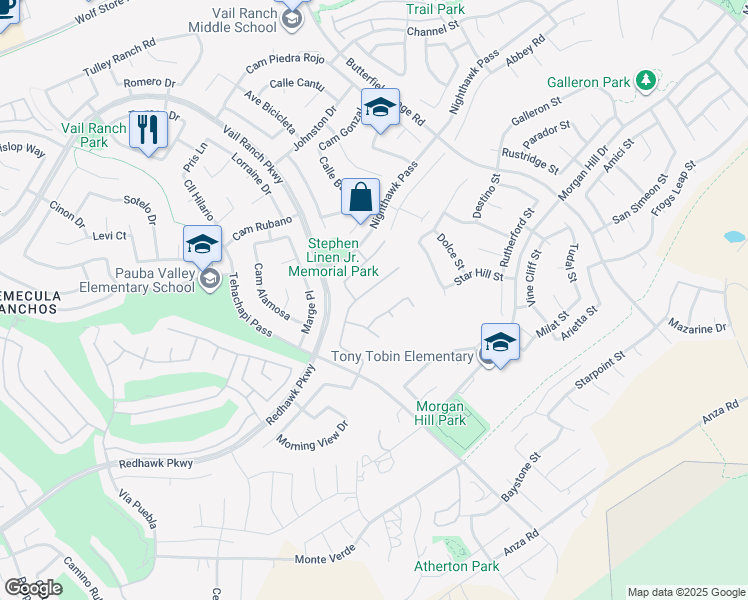 map of restaurants, bars, coffee shops, grocery stores, and more near 33421 Barrington Drive in Temecula