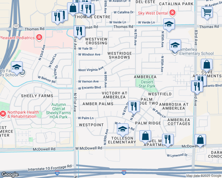 map of restaurants, bars, coffee shops, grocery stores, and more near 8814 West Encanto Boulevard in Phoenix