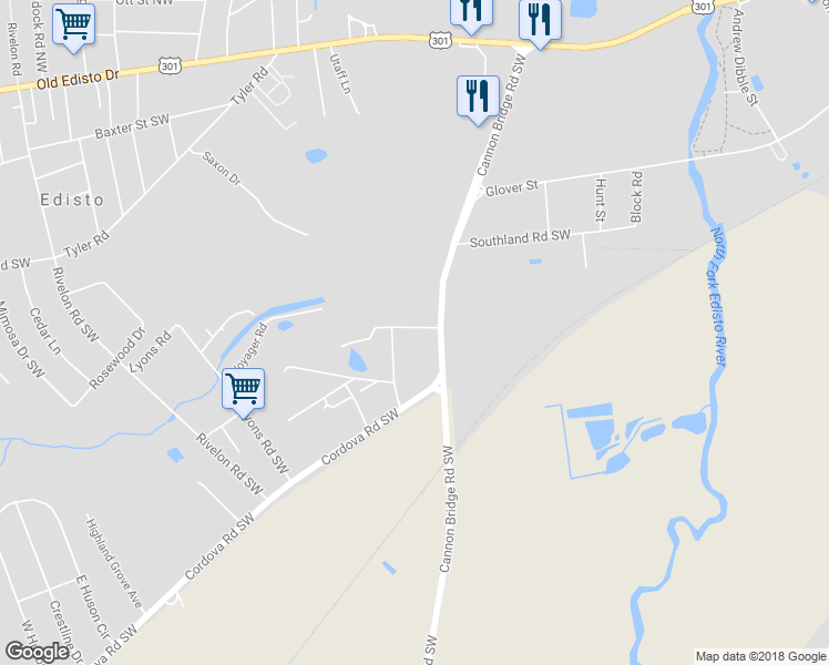 map of restaurants, bars, coffee shops, grocery stores, and more near 1355 Pitt Road in Orangeburg
