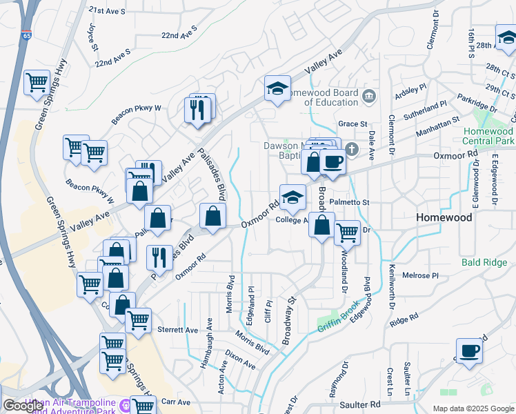 map of restaurants, bars, coffee shops, grocery stores, and more near 109 Edgeview Avenue in Birmingham
