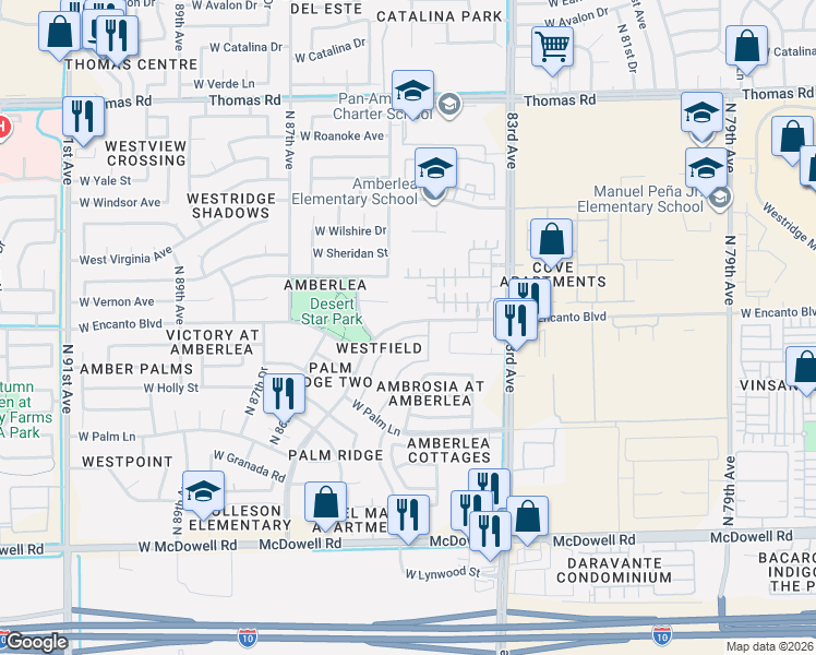 map of restaurants, bars, coffee shops, grocery stores, and more near 8520 West Palm Lane in Phoenix