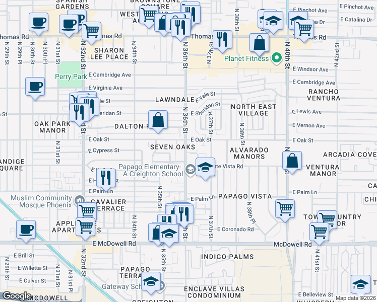 map of restaurants, bars, coffee shops, grocery stores, and more near in Phoenix