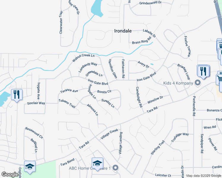 map of restaurants, bars, coffee shops, grocery stores, and more near 1150 Bonita Circle in Jonesboro
