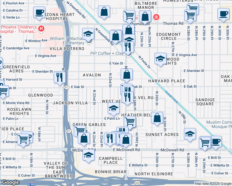 map of restaurants, bars, coffee shops, grocery stores, and more near 2233 North 23rd Street in Phoenix