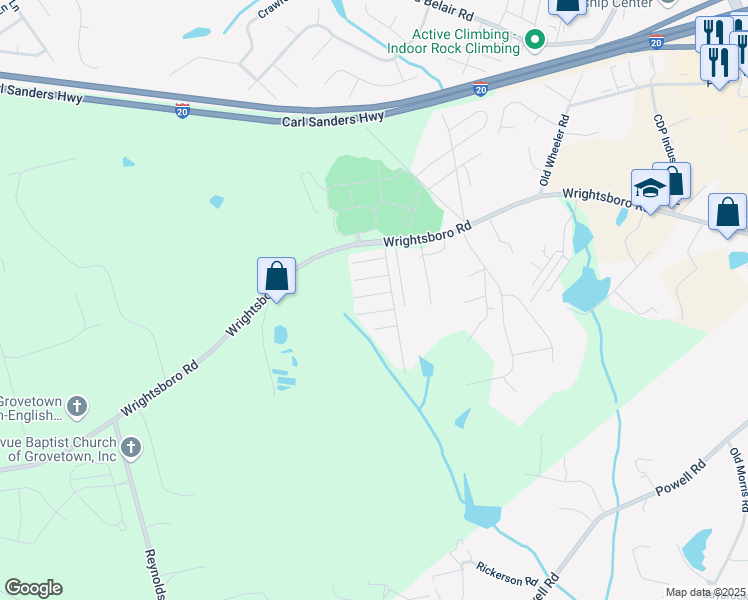map of restaurants, bars, coffee shops, grocery stores, and more near 2015 Kennesaw Way in Grovetown