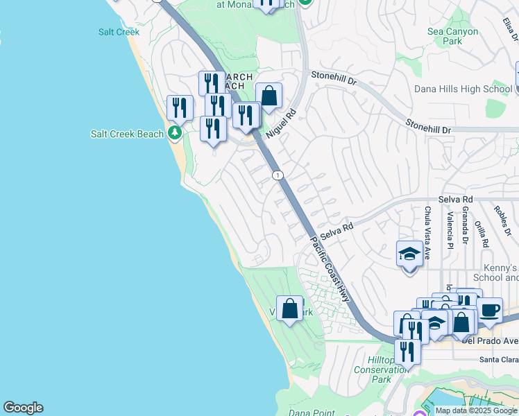 map of restaurants, bars, coffee shops, grocery stores, and more near 33771 Magellan Isle in Dana Point