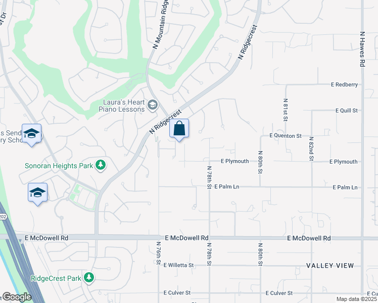 map of restaurants, bars, coffee shops, grocery stores, and more near 3117 North 77th Street in Mesa