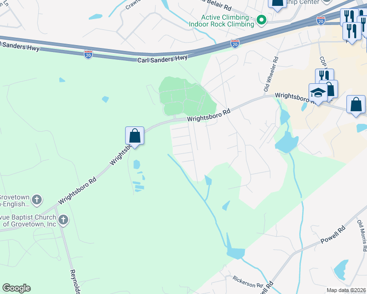 map of restaurants, bars, coffee shops, grocery stores, and more near 2015 Kennesaw Way in Grovetown