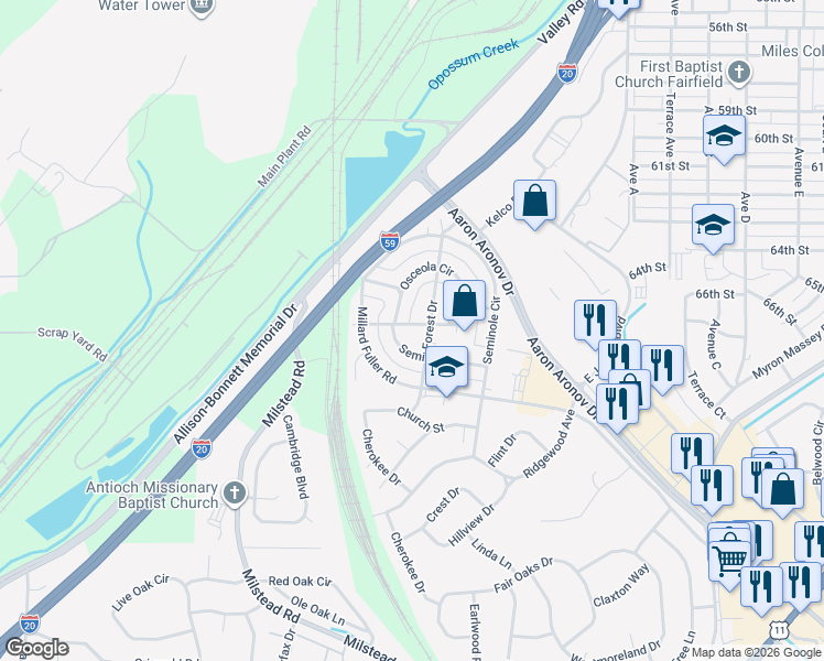 map of restaurants, bars, coffee shops, grocery stores, and more near 511 Osage Ave in Fairfield