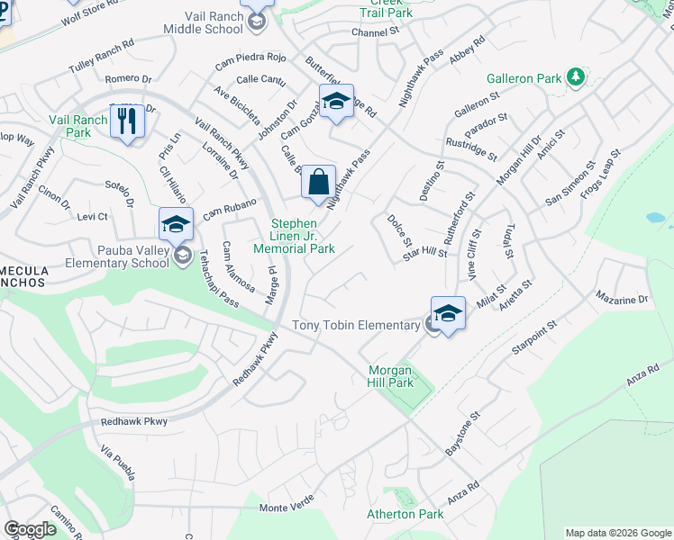 map of restaurants, bars, coffee shops, grocery stores, and more near 33429 Barrington Drive in Temecula