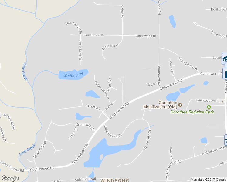 map of restaurants, bars, coffee shops, grocery stores, and more near 105 Spur Pointe in Tyrone