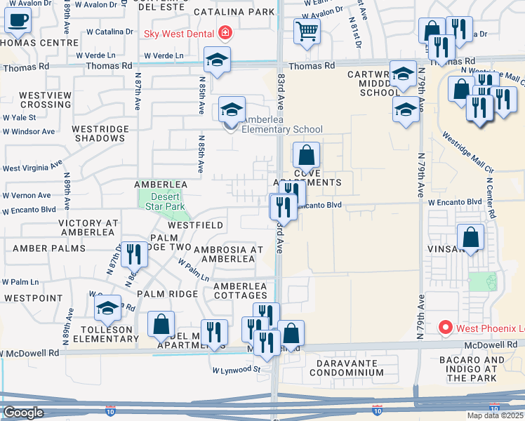 map of restaurants, bars, coffee shops, grocery stores, and more near 2229 North 83rd Drive in Phoenix