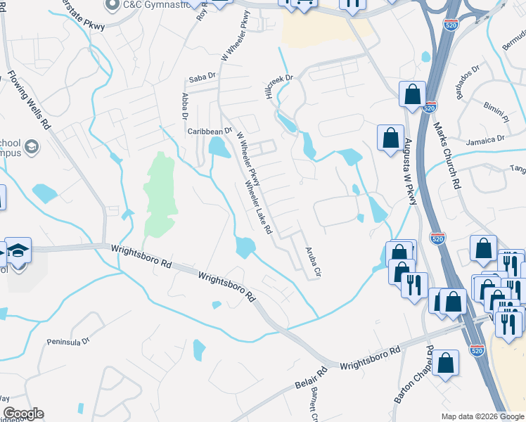 map of restaurants, bars, coffee shops, grocery stores, and more near 5095 Wheeler Lake Road in Augusta