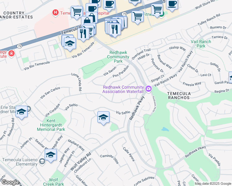 map of restaurants, bars, coffee shops, grocery stores, and more near 32123 Vía Benabarre in Temecula