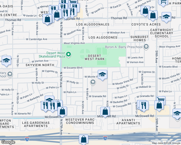 map of restaurants, bars, coffee shops, grocery stores, and more near 2226 North 64th Drive in Phoenix