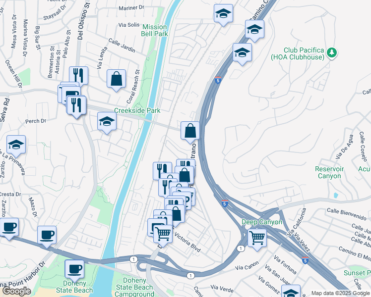 map of restaurants, bars, coffee shops, grocery stores, and more near 33751 Camino Capistrano in San Juan Capistrano