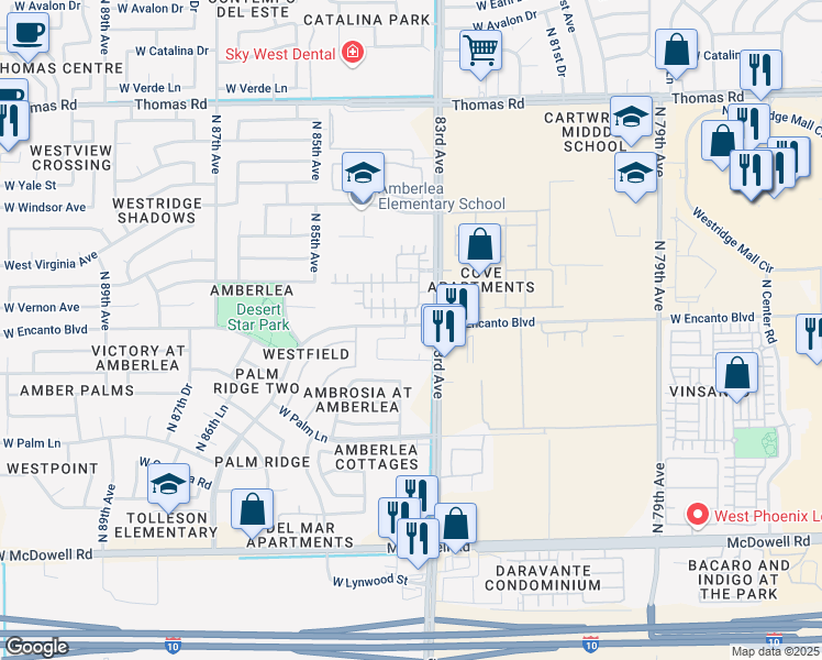map of restaurants, bars, coffee shops, grocery stores, and more near 2229 North 83rd Drive in Phoenix