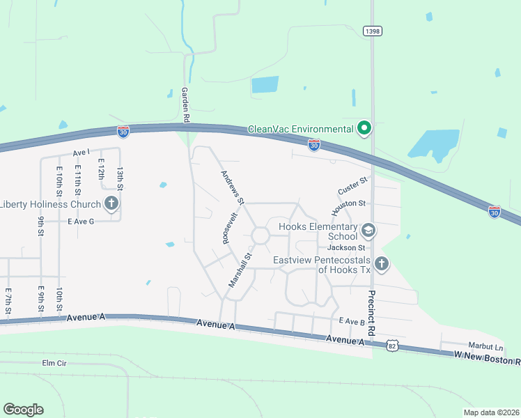 map of restaurants, bars, coffee shops, grocery stores, and more near 204 Roosevelt in Hooks
