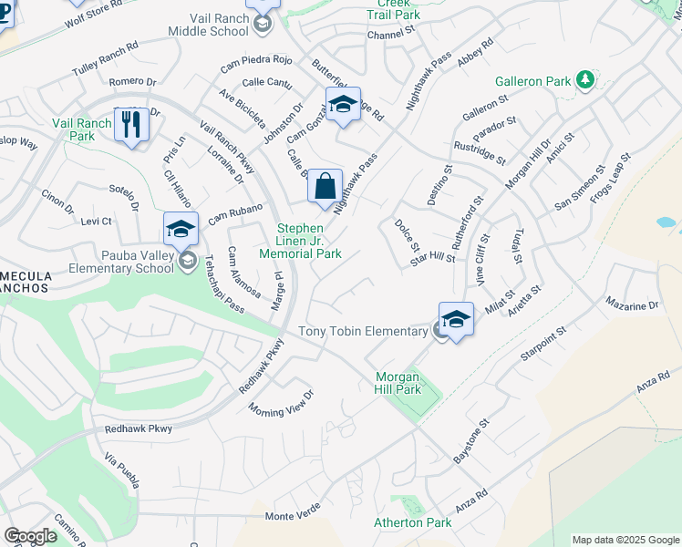 map of restaurants, bars, coffee shops, grocery stores, and more near 33421 Barrington Drive in Temecula