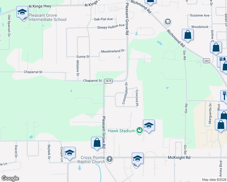 map of restaurants, bars, coffee shops, grocery stores, and more near 5903 Independence Circle in Texarkana