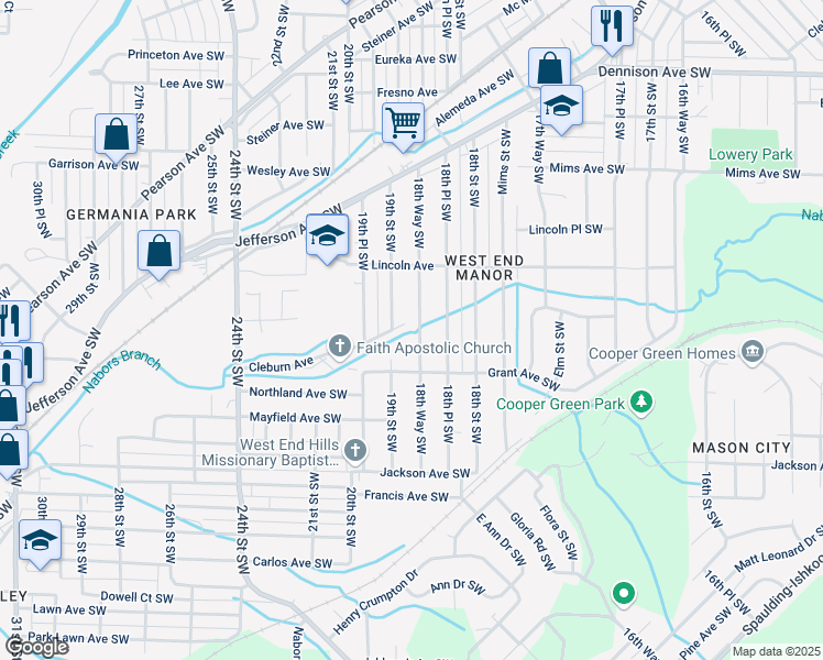 map of restaurants, bars, coffee shops, grocery stores, and more near 1861 Cleburn Avenue in Birmingham