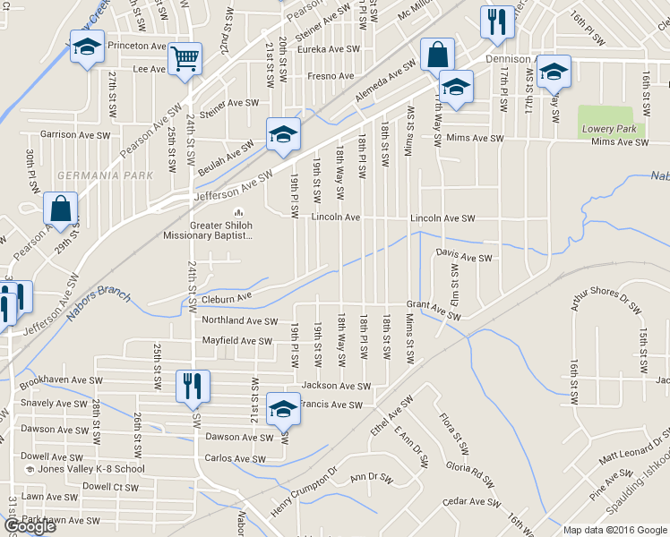 map of restaurants, bars, coffee shops, grocery stores, and more near 1861 Cleburn Avenue in Birmingham