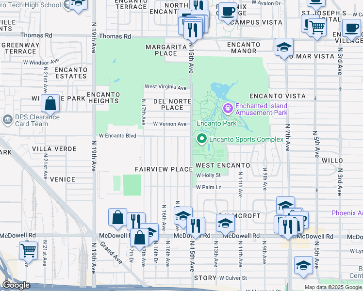 map of restaurants, bars, coffee shops, grocery stores, and more near 2241 North Laurel Avenue in Phoenix