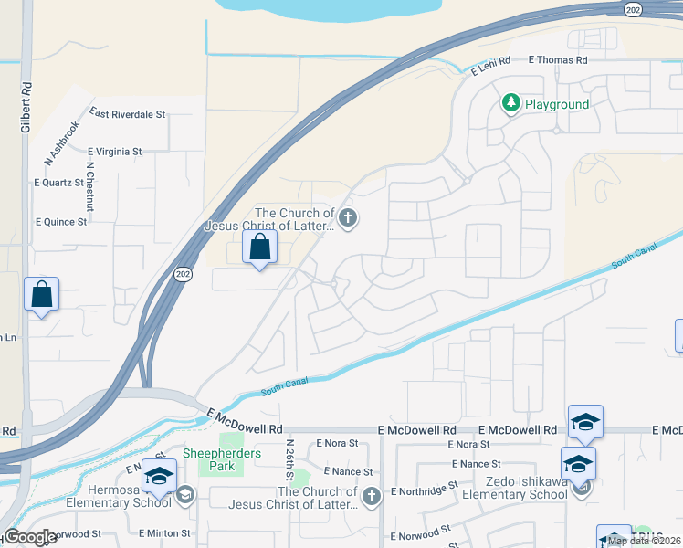 map of restaurants, bars, coffee shops, grocery stores, and more near 2661 East Preston Street in Mesa