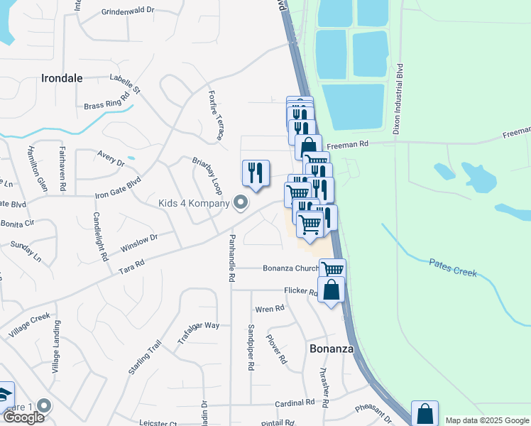 map of restaurants, bars, coffee shops, grocery stores, and more near 10370 Tara Point Drive in Jonesboro