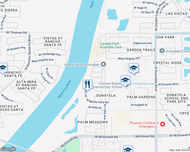 map of restaurants, bars, coffee shops, grocery stores, and more near 12002 West Lewis Avenue in Avondale