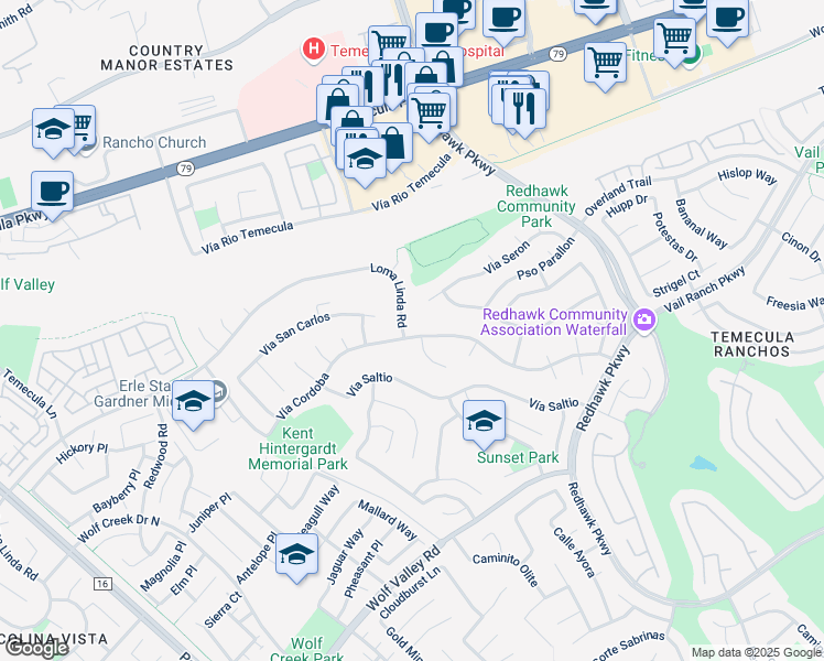 map of restaurants, bars, coffee shops, grocery stores, and more near 31810 Vía Cordoba in Temecula