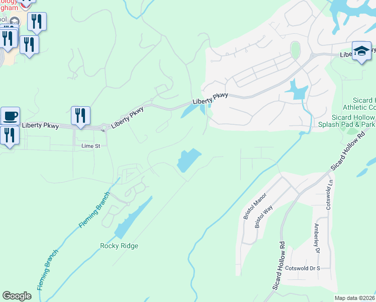 map of restaurants, bars, coffee shops, grocery stores, and more near 600 Vest Lake Cove in Vestavia Hills