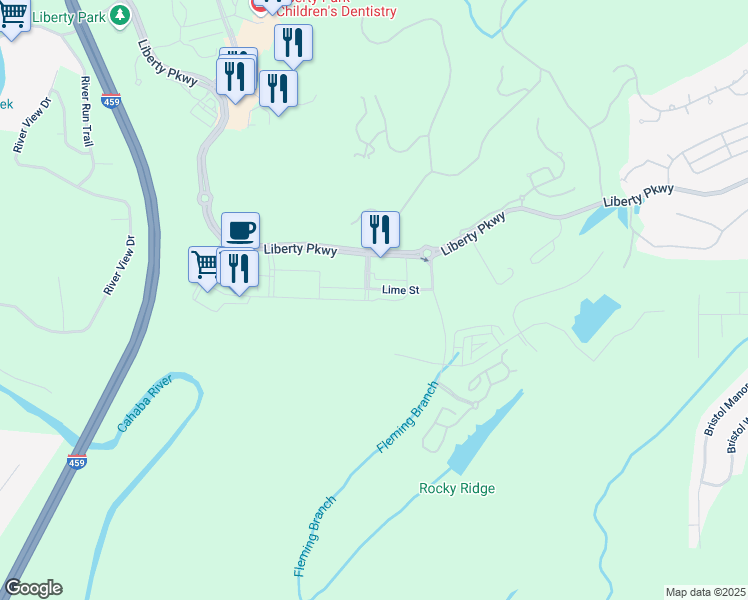 map of restaurants, bars, coffee shops, grocery stores, and more near in Vestavia Hills