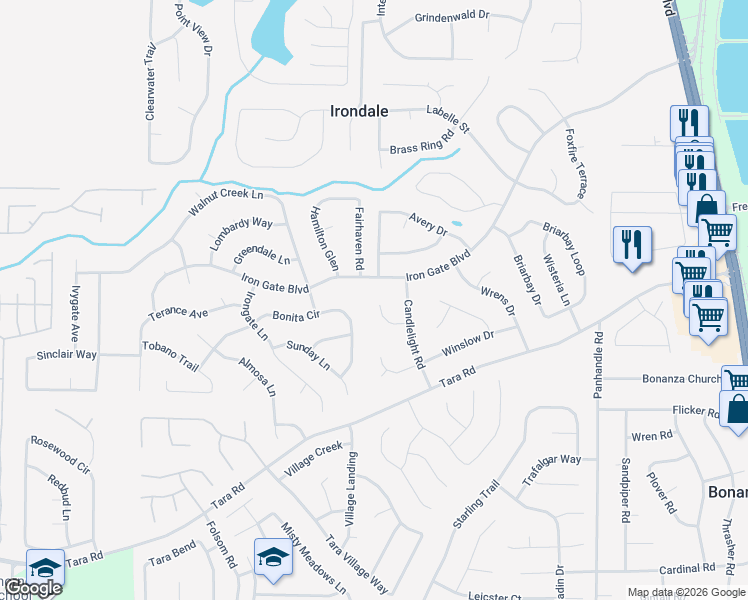 map of restaurants, bars, coffee shops, grocery stores, and more near 10375 Surf Court in Jonesboro