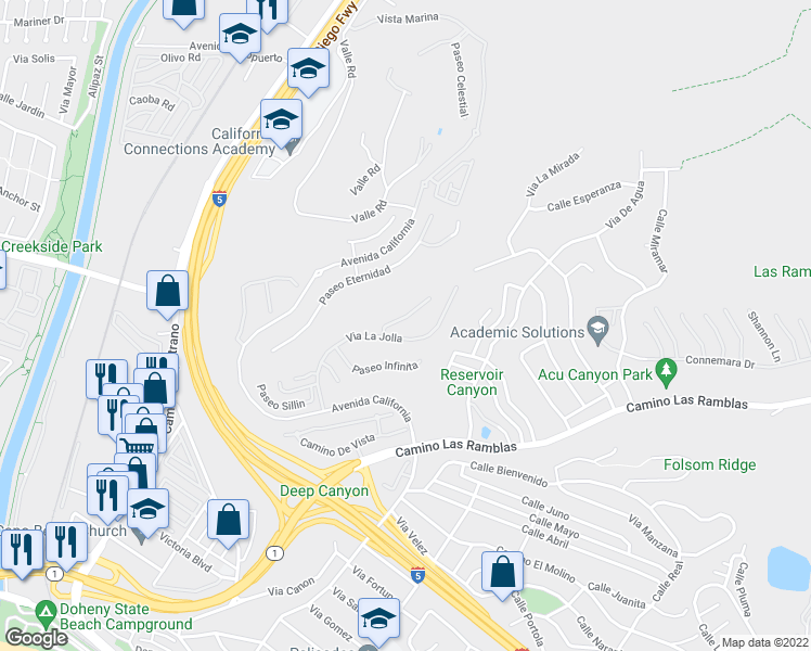 map of restaurants, bars, coffee shops, grocery stores, and more near 26572 Paseo Callado in San Juan Capistrano